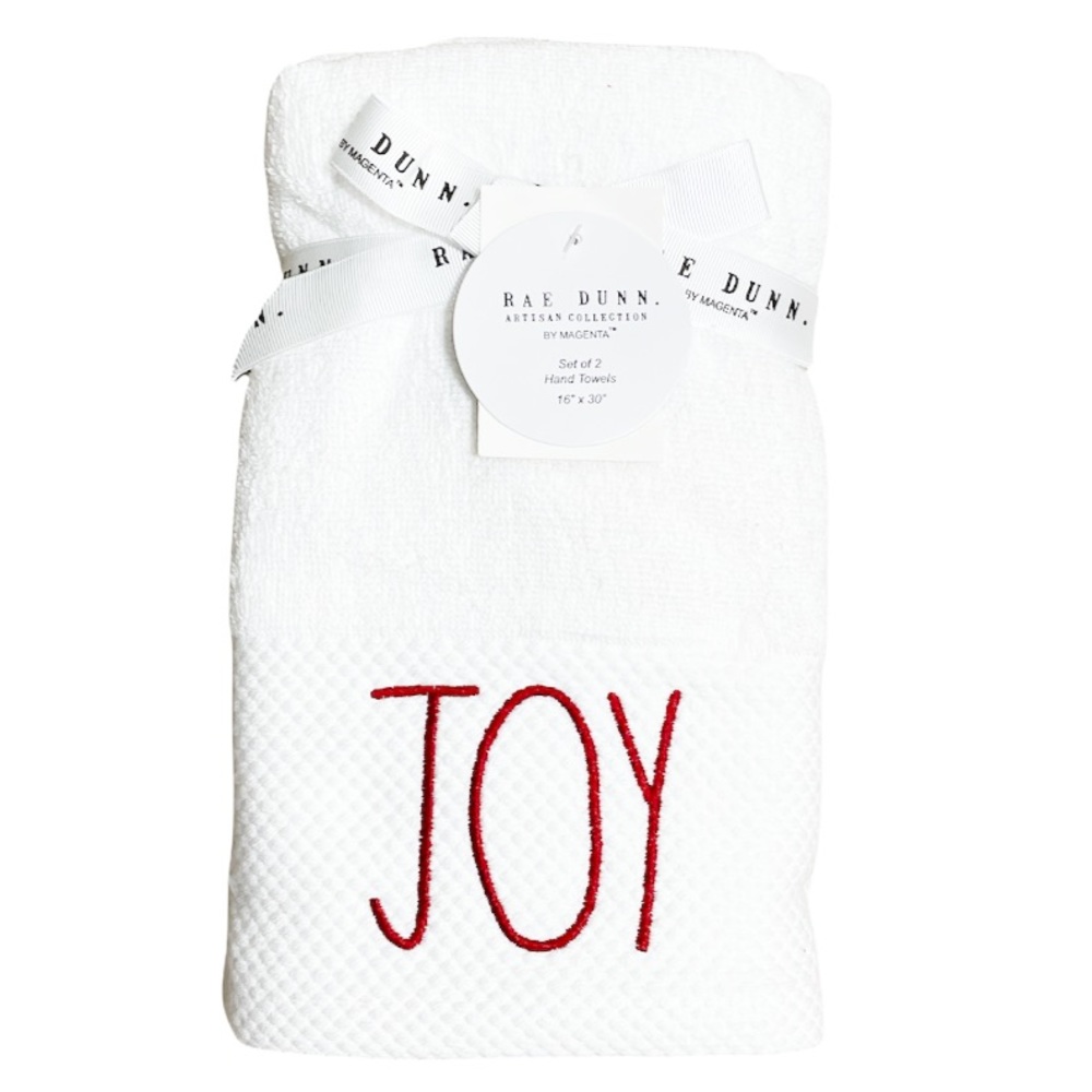 NEW Rae Dunn JOY Christmas Set of 2 Hand Towels